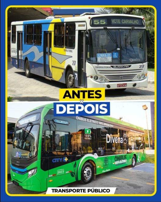 Antes e depois dos transportes públicos da cidade de Guarujá